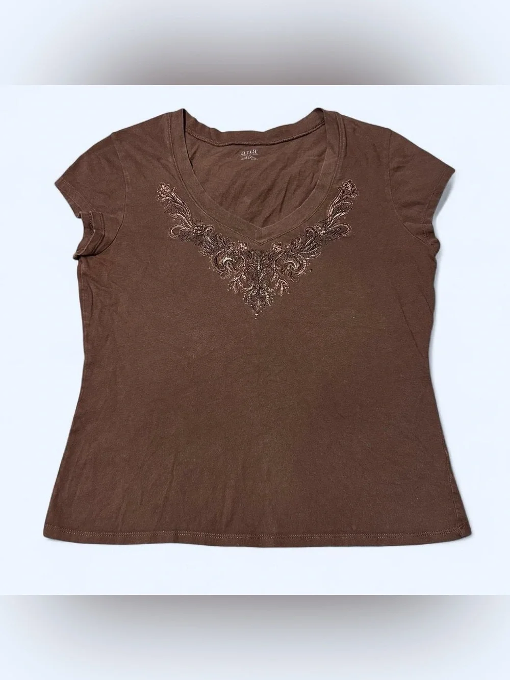 Y2K Floral Brown Baby Tee by A.N.A! - Picture 4 of 5